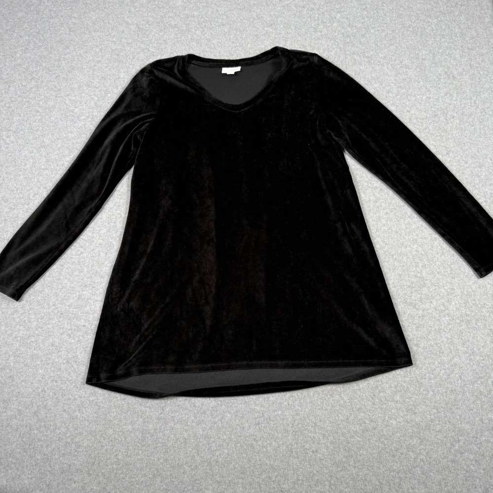 Pure Jill J Jill Womens Small Black Velour V-Neck Long Sleeve Tunic Top Goth